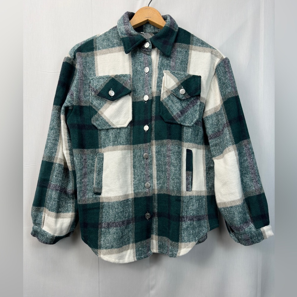 Womens Plaid Shacket Button Down Wool Blend Fall Flannel Shirt Jacket